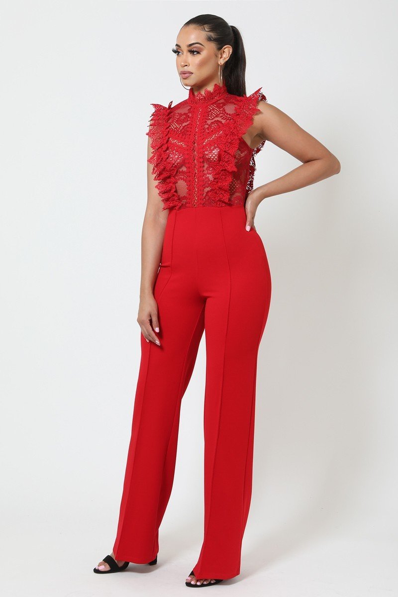 Crochet Lace Combined Bodice Jumpsuit - Absolute Fashion 2020