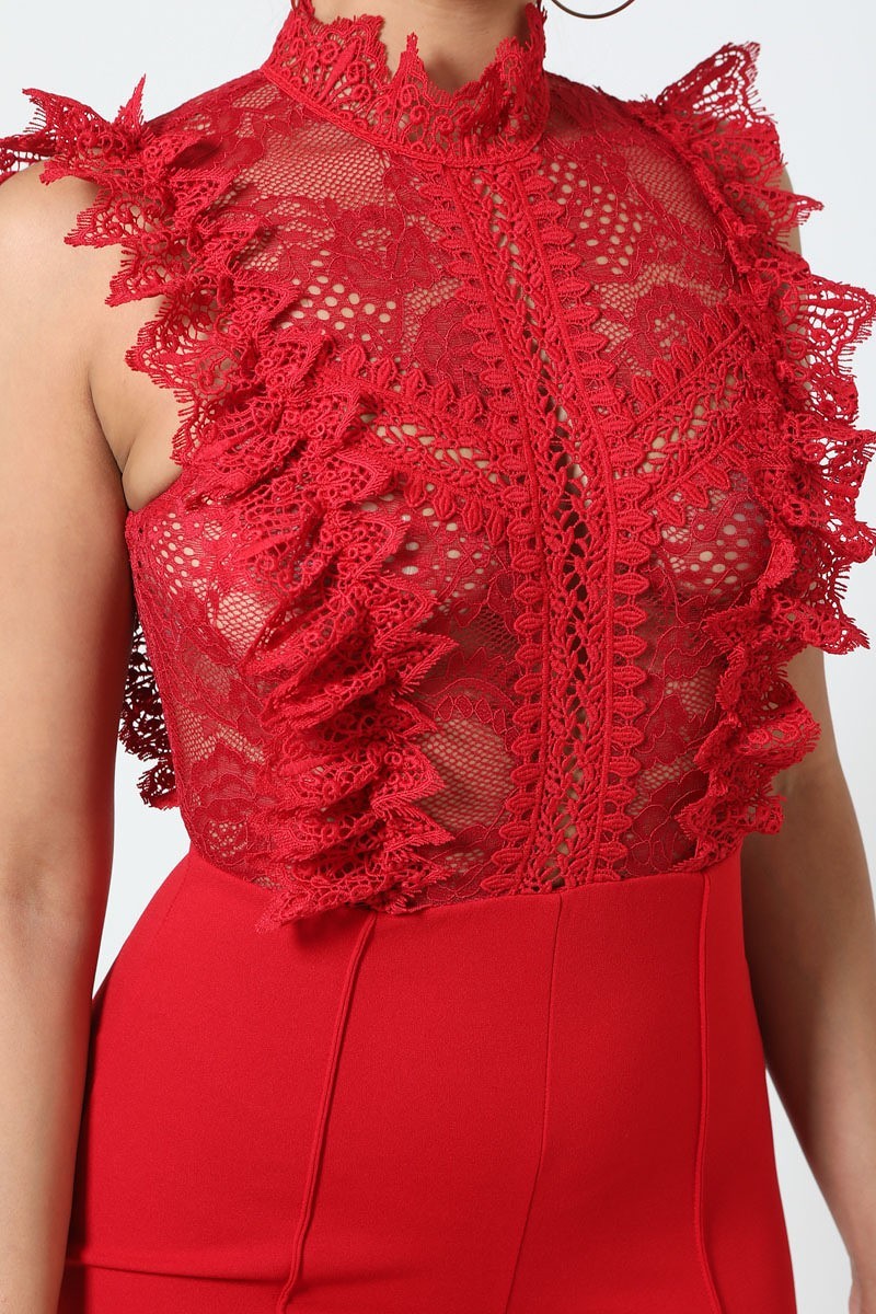 Crochet Lace Combined Bodice Jumpsuit - Absolute Fashion 2020