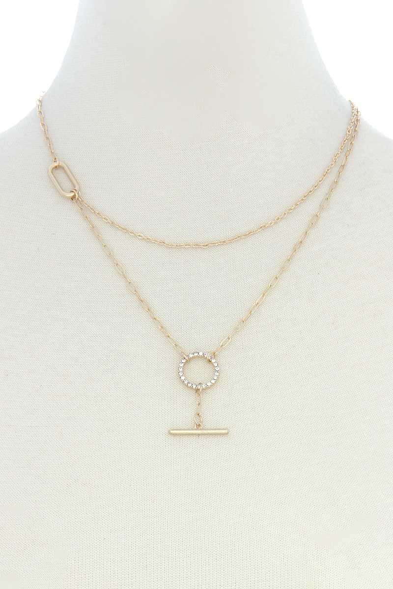 Rhinestone Ring Metal Bar Layer Necklace - Absolute Fashion 2020