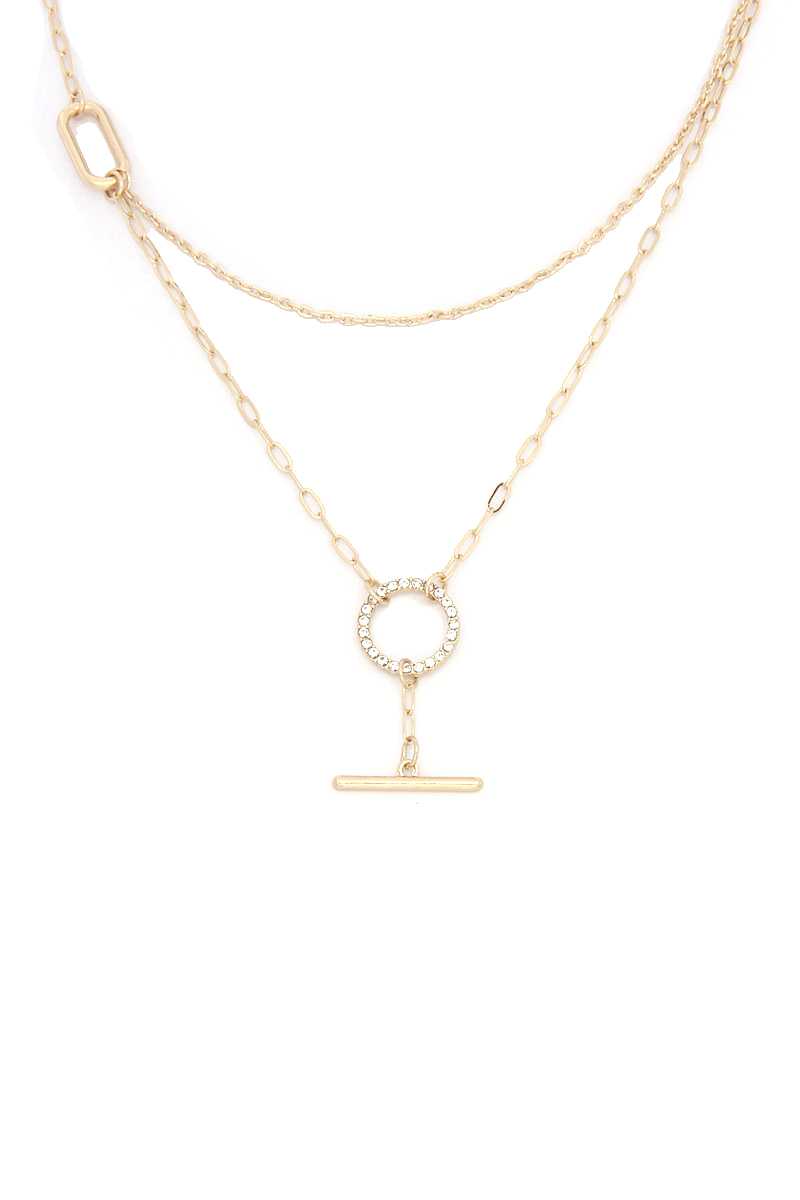Rhinestone Ring Metal Bar Layer Necklace - Absolute Fashion 2020