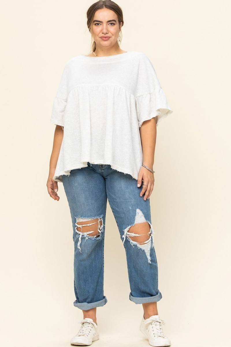 Solid French Pullover Terry Woven Top - Absolute Fashion 2020