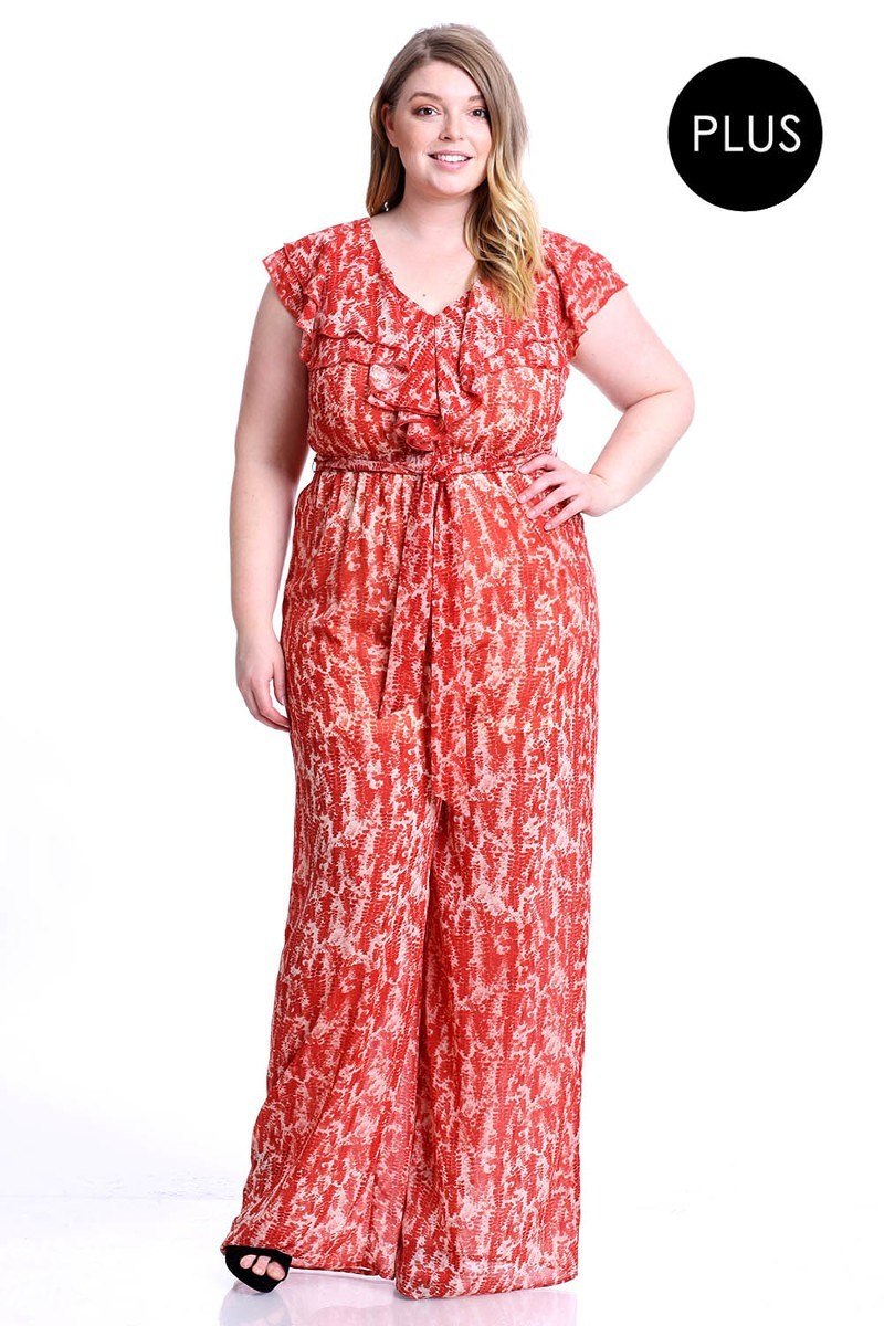 Abstract Print Ruffle Detail Jumpsuit - Absolute Fashion 2020