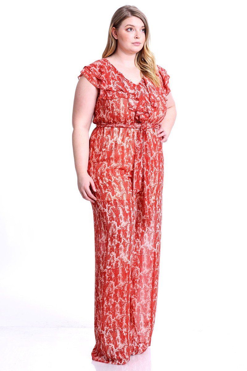 Abstract Print Ruffle Detail Jumpsuit - Absolute Fashion 2020