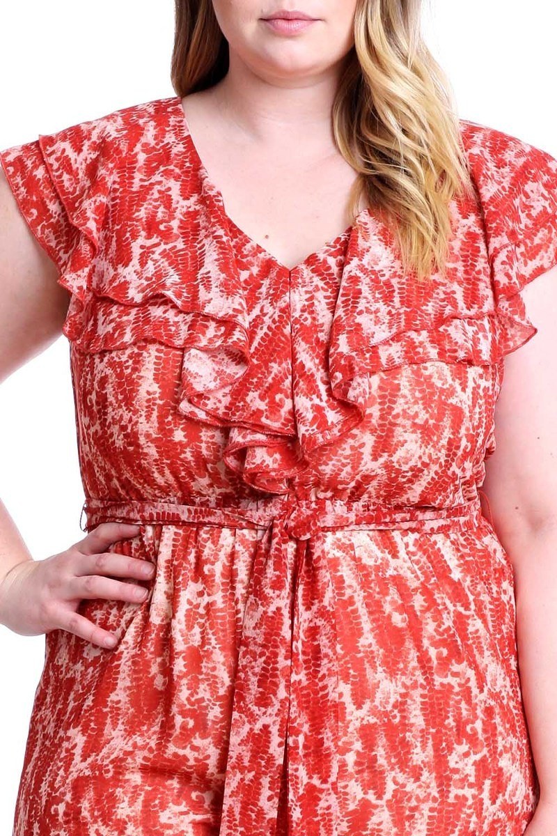Abstract Print Ruffle Detail Jumpsuit - Absolute Fashion 2020