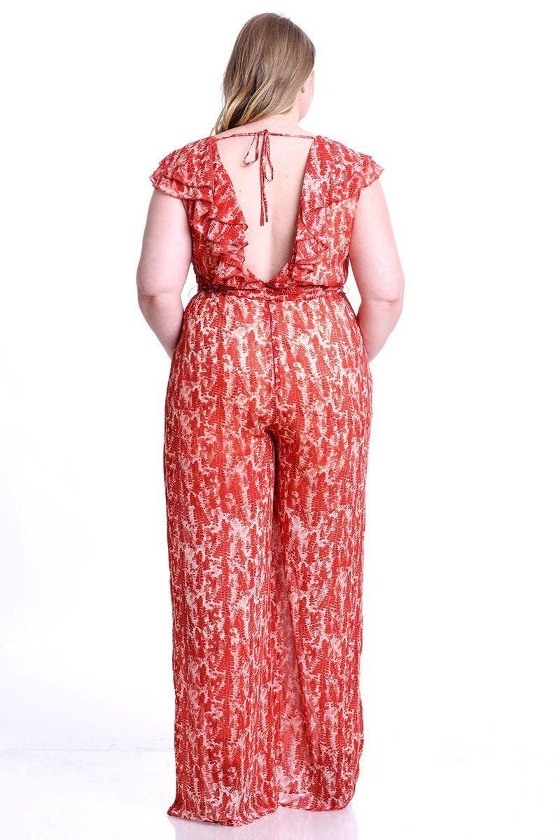 Abstract Print Ruffle Detail Jumpsuit - Absolute Fashion 2020
