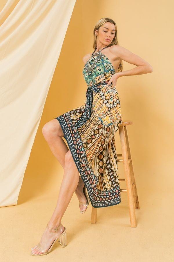 Halter Neck High Low Dress With Mixed Print - Absolute Fashion 2020