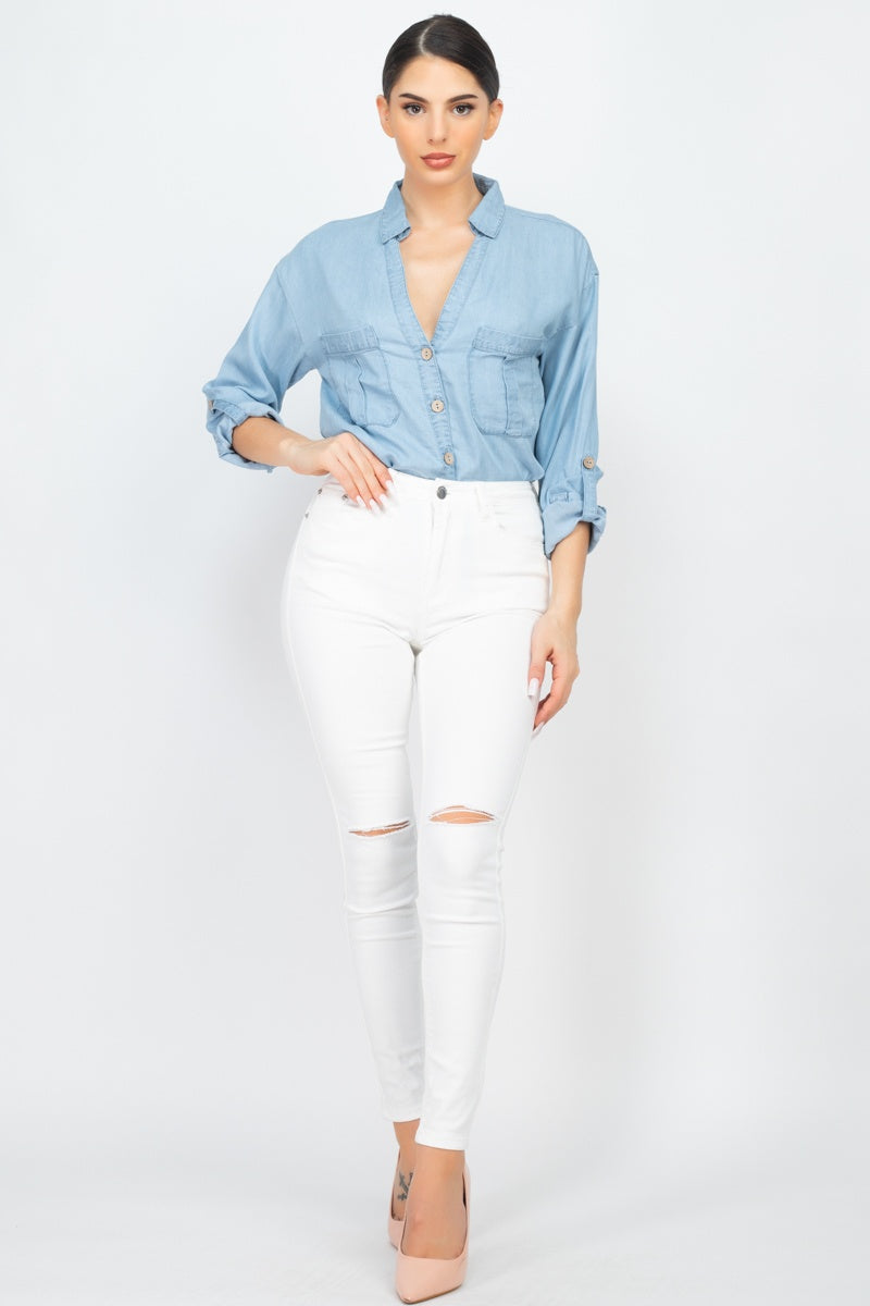 Chest-pocket Long Sleeves Polo Top - Absolute Fashion 2020