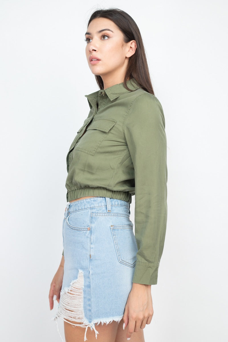 Elasticized Waist Flap Pockets Top - Absolute Fashion 2020