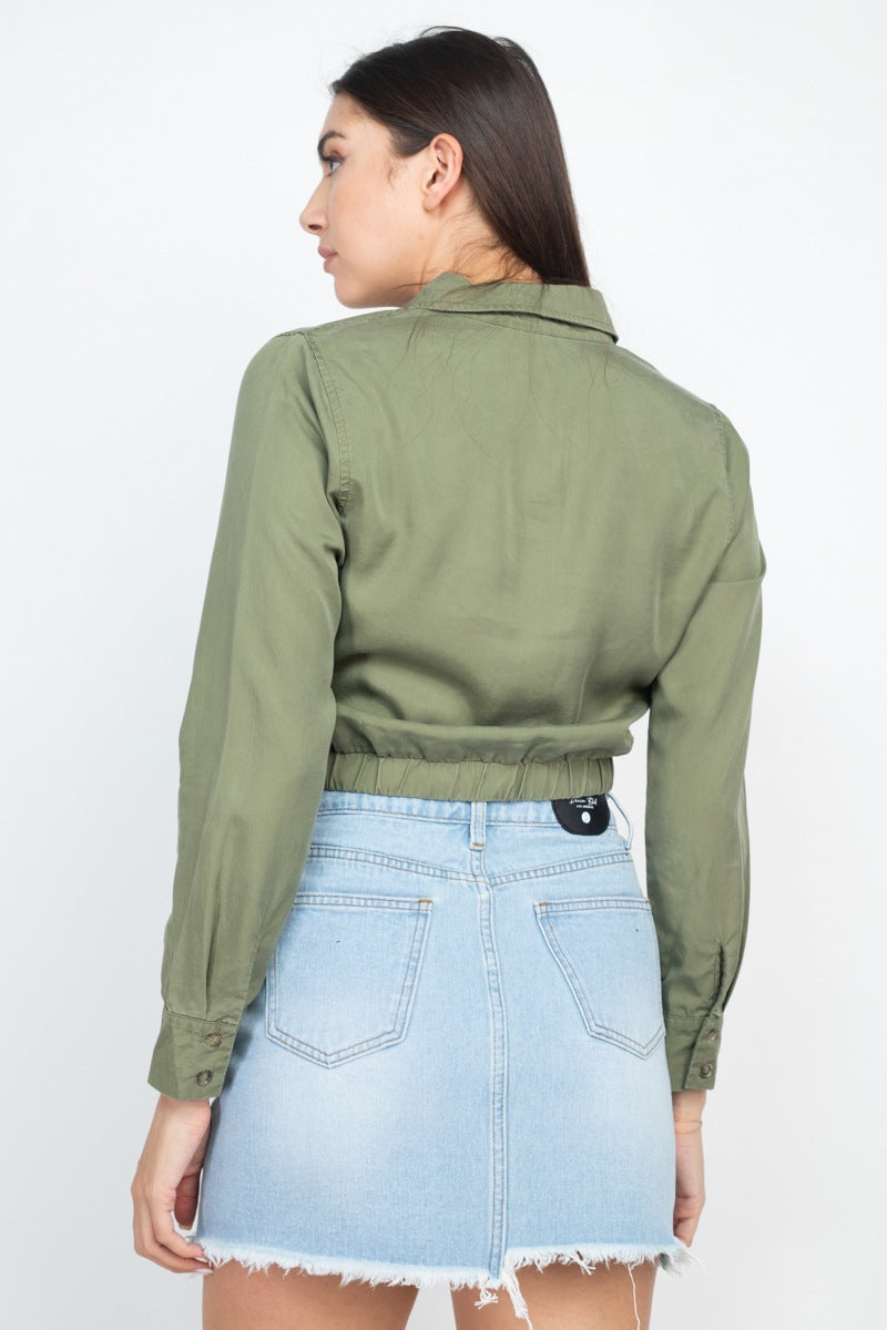 Elasticized Waist Flap Pockets Top - Absolute Fashion 2020