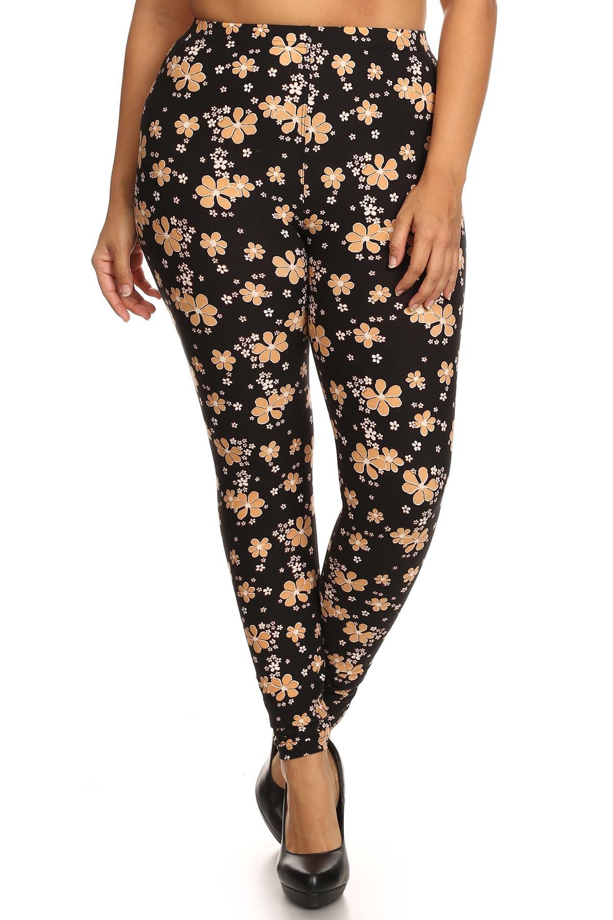 Super Soft Peach Skin Fabric, Floral Graphic Printed Knit Legging With Elastic Waist Detail. High Waist Fit - Absolute Fashion 2020