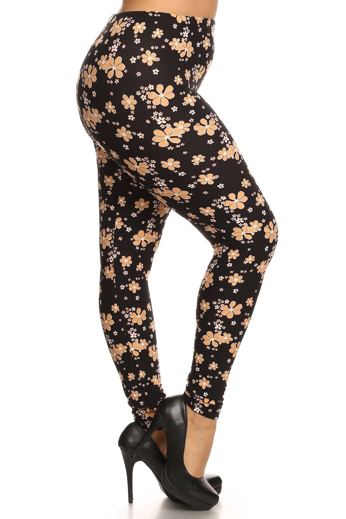 Super Soft Peach Skin Fabric, Floral Graphic Printed Knit Legging With Elastic Waist Detail. High Waist Fit - Absolute Fashion 2020