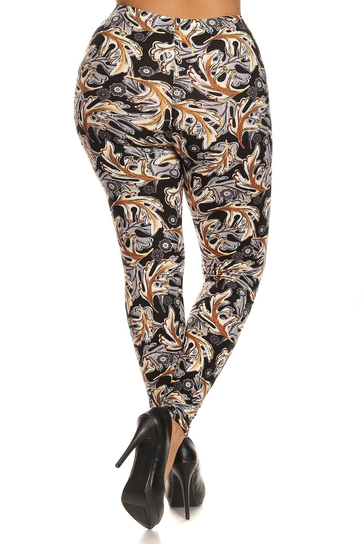 Abstract Leaf Print, Full Length Leggings In A Slim Fitting Style With A Banded High Waist - Absolute Fashion 2020