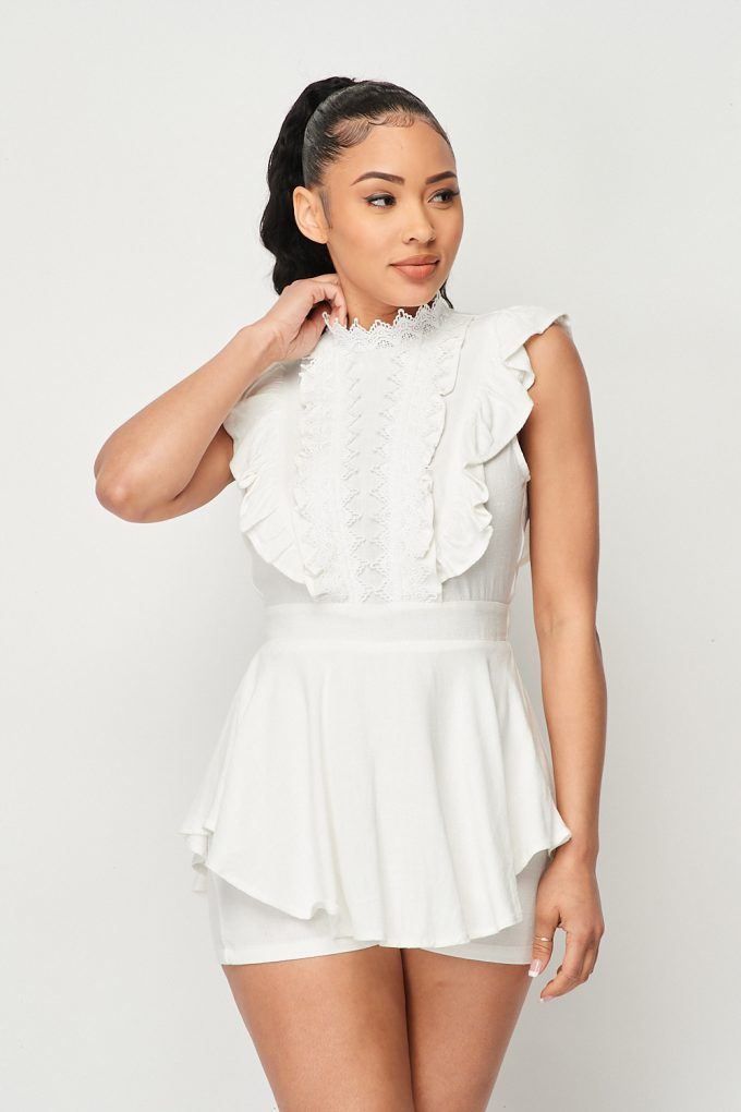 Flirty Lace Front Hi-low Romper With Waist Tie - Absolute Fashion 2020