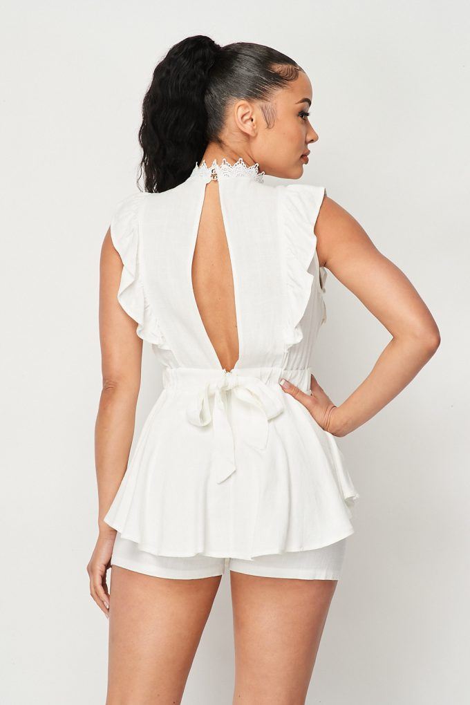 Flirty Lace Front Hi-low Romper With Waist Tie - Absolute Fashion 2020