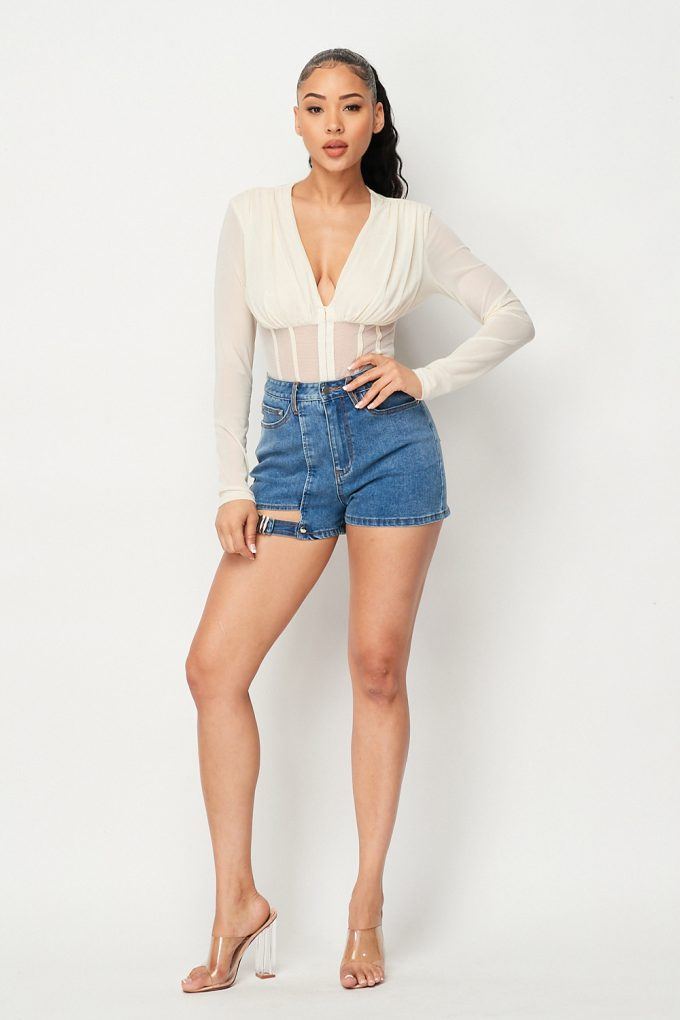 Fishnet Sheer Mesh Back Deep V Neck Bodysuit - Absolute Fashion 2020