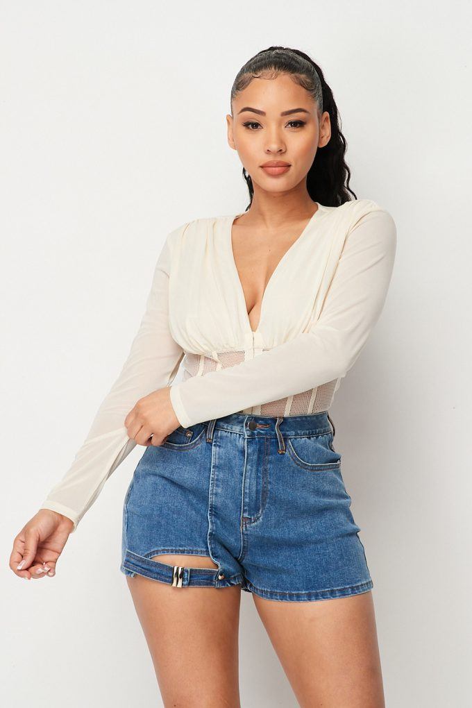 Fishnet Sheer Mesh Back Deep V Neck Bodysuit - Absolute Fashion 2020