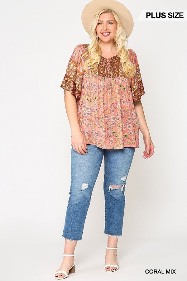 Floral Print Lace Up Flutter Sleeve Top - Absolute Fashion 2020