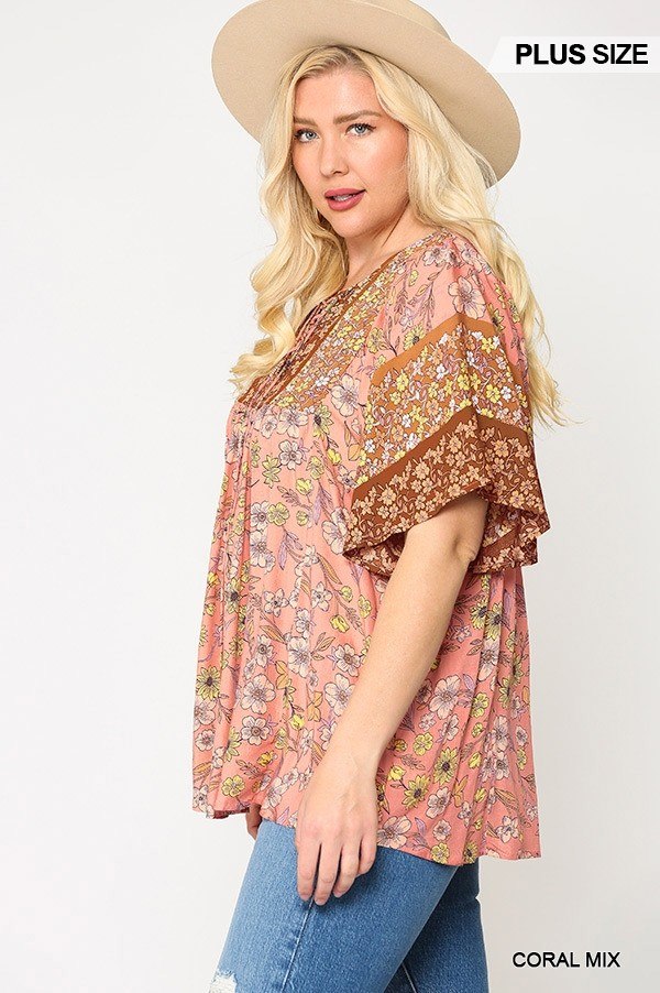 Floral Print Lace Up Flutter Sleeve Top - Absolute Fashion 2020