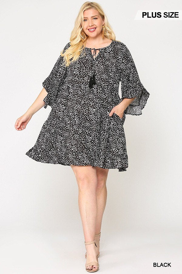 Dot Print Tiered Ruffle Sleeve Dress With Pockets - Absolute Fashion 2020