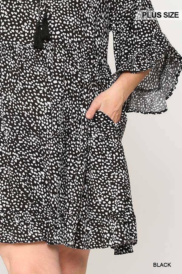 Dot Print Tiered Ruffle Sleeve Dress With Pockets - Absolute Fashion 2020