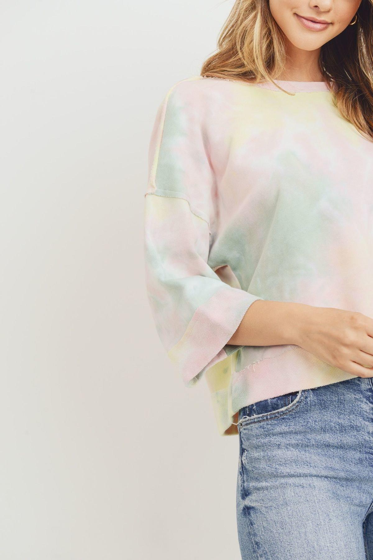 Tie Dyed 3/4 Sleeve Round Neck Top - Absolute Fashion 2020
