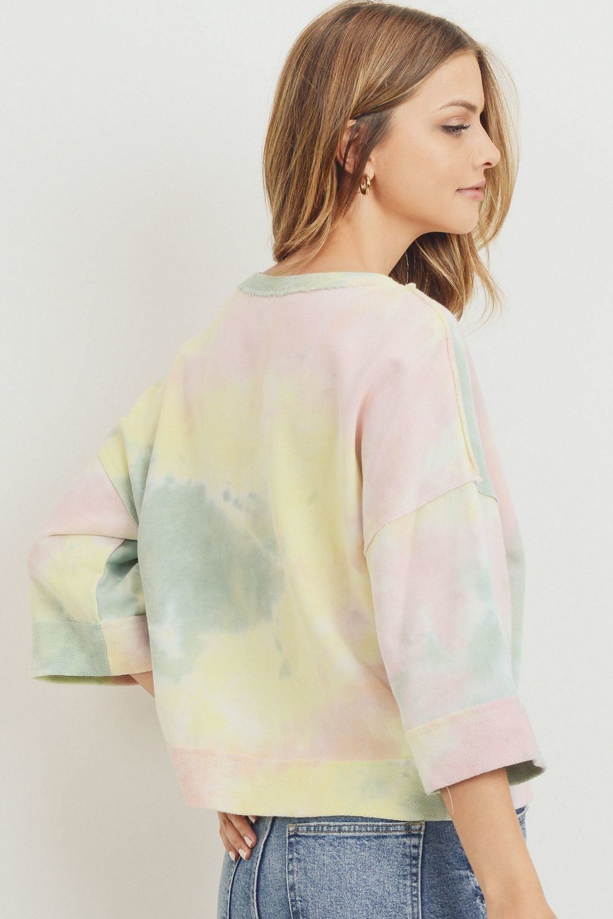 Tie Dyed 3/4 Sleeve Round Neck Top - Absolute Fashion 2020