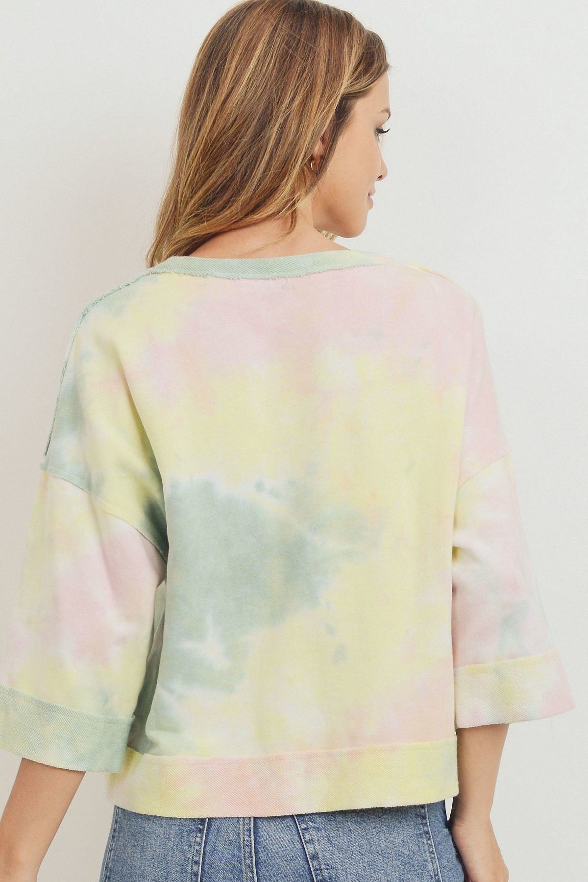 Tie Dyed 3/4 Sleeve Round Neck Top - Absolute Fashion 2020