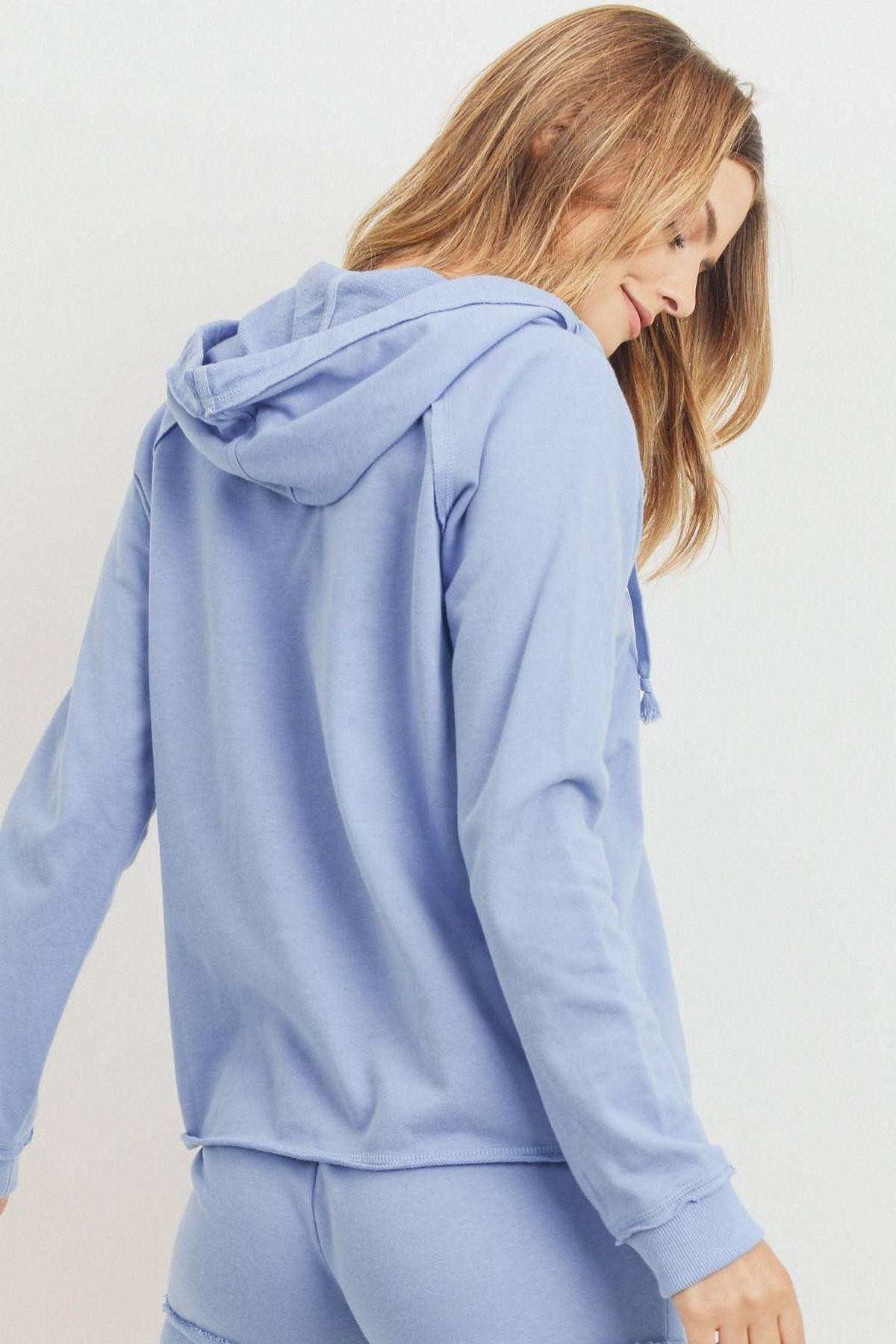 French Terry Hood With V-neck Long Sleeve Top - Absolute Fashion 2020