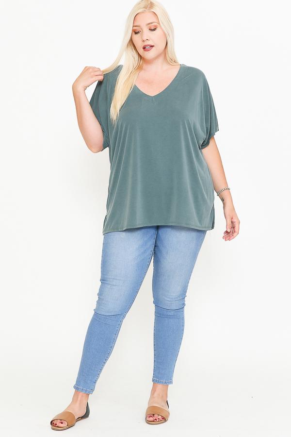 Side Slit With V-neck Dolman Short Sleeve Solid Blouse - Absolute Fashion 2020