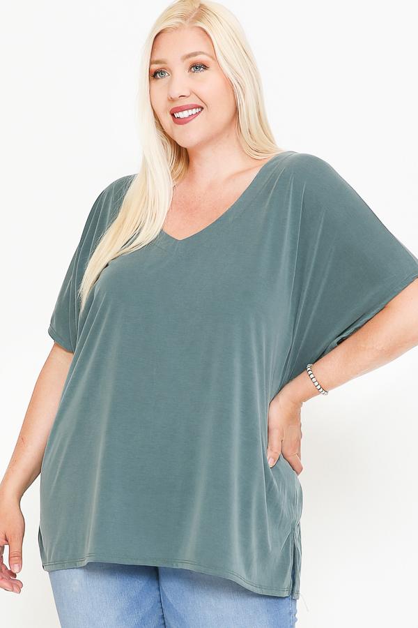 Side Slit With V-neck Dolman Short Sleeve Solid Blouse - Absolute Fashion 2020