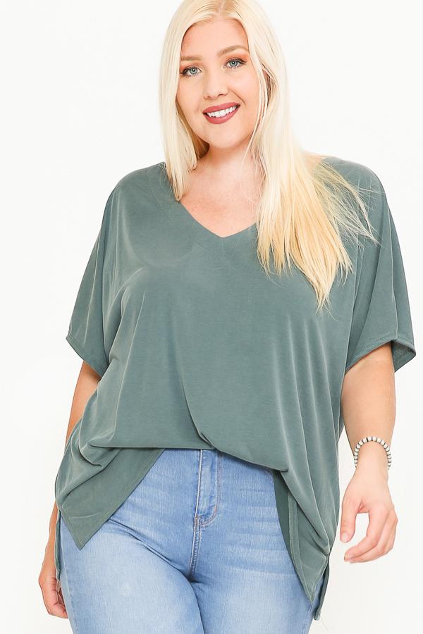 Side Slit With V-neck Dolman Short Sleeve Solid Blouse - Absolute Fashion 2020