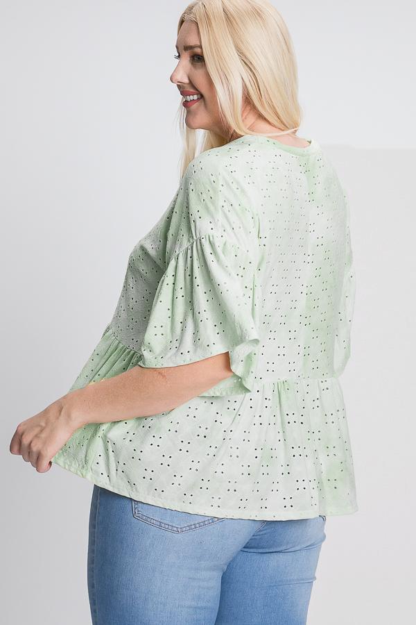 Tie Dye Ruffled Sleeves And Bottom Eyelet Blouse - Absolute Fashion 2020