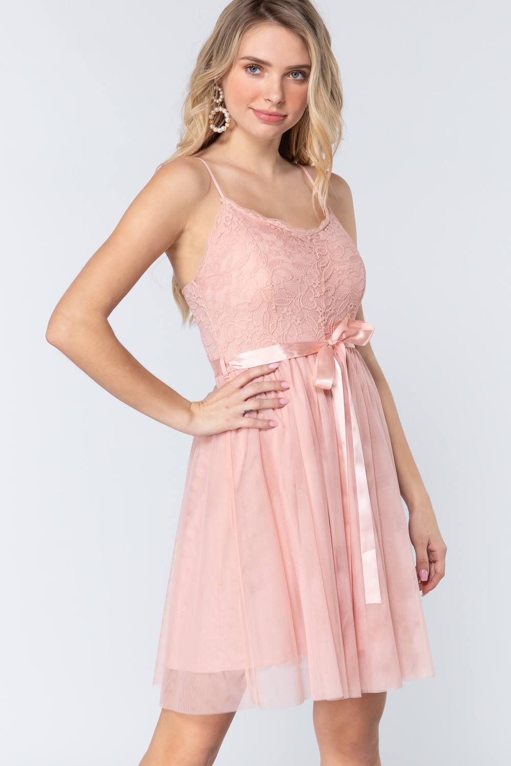 Lace Stiff Meshed Cami Mini Dress - Absolute Fashion 2020