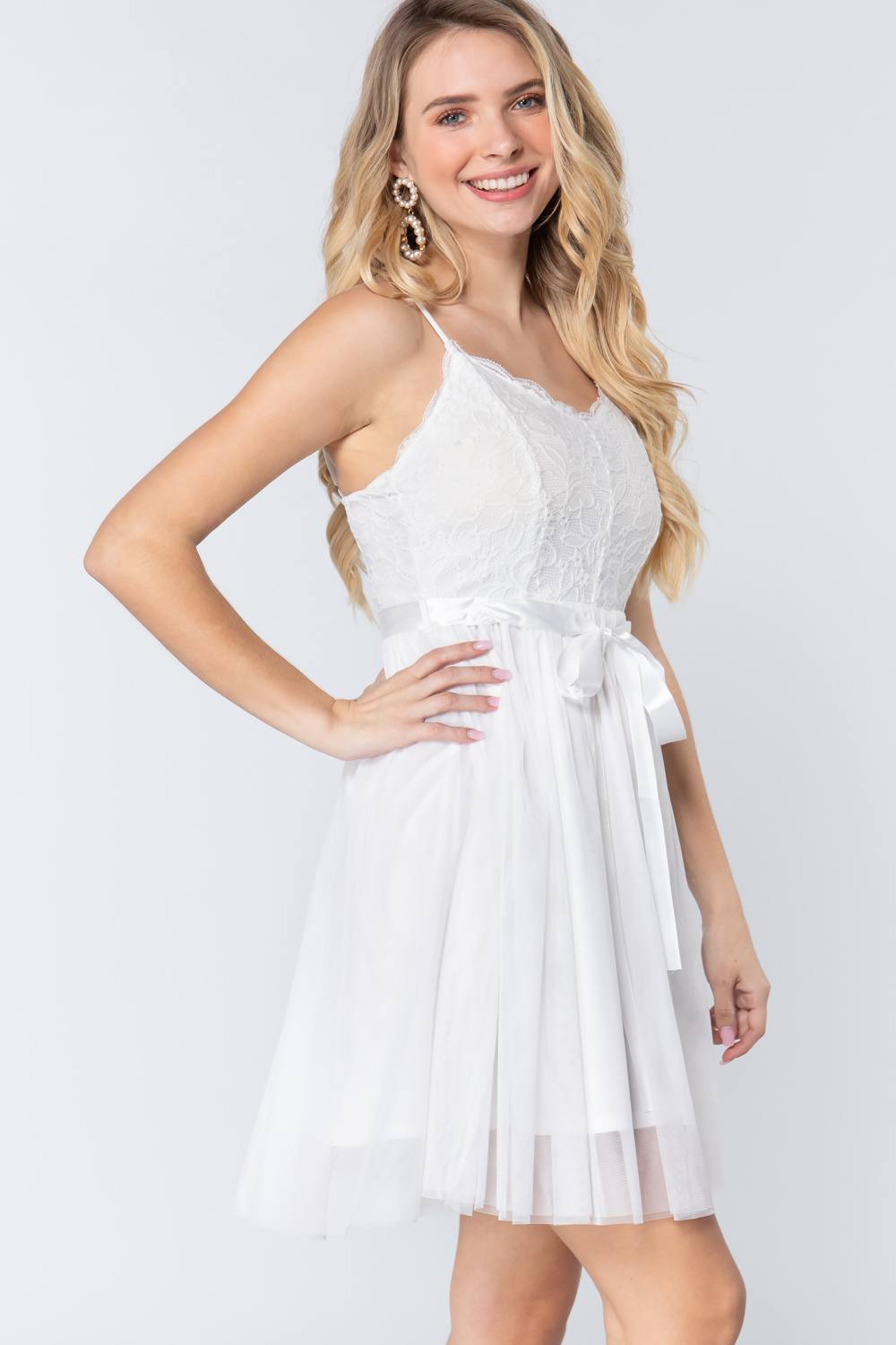 Lace Stiff Meshed Cami Mini Dress - Absolute Fashion 2020