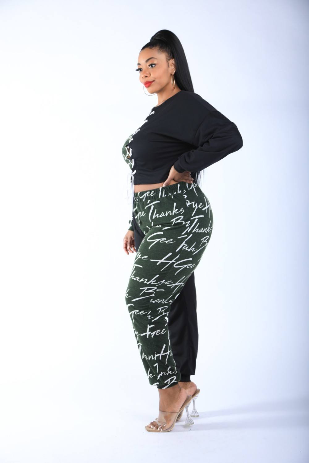 Color Blocked Lace Up Front Jogger Set - Absolute Fashion 2020