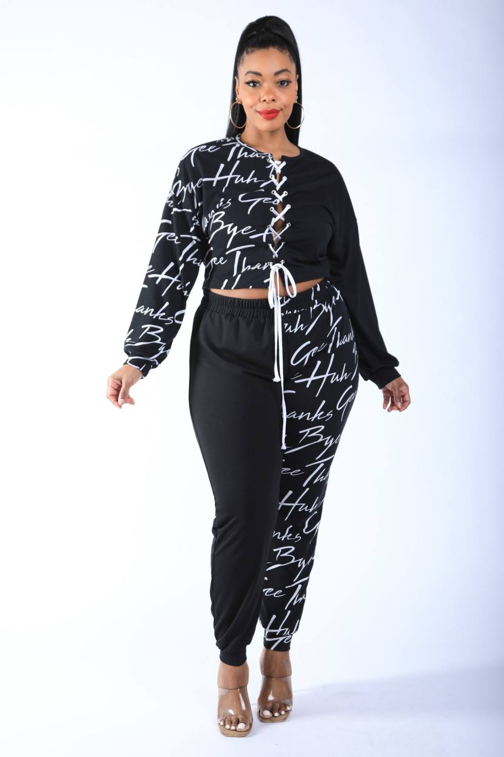 Color Blocked Lace Up Front Jogger Set - Absolute Fashion 2020