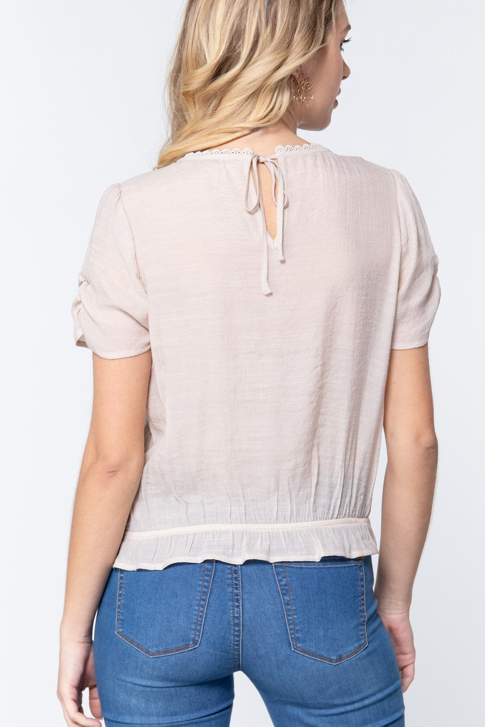 Short Shirring Slv Pleated Woven Top - Absolute Fashion 2020