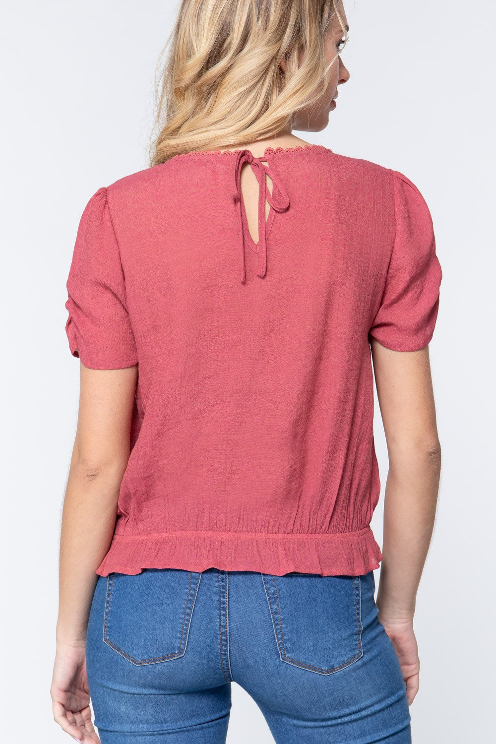 Short Shirring Slv Pleated Woven Top - Absolute Fashion 2020
