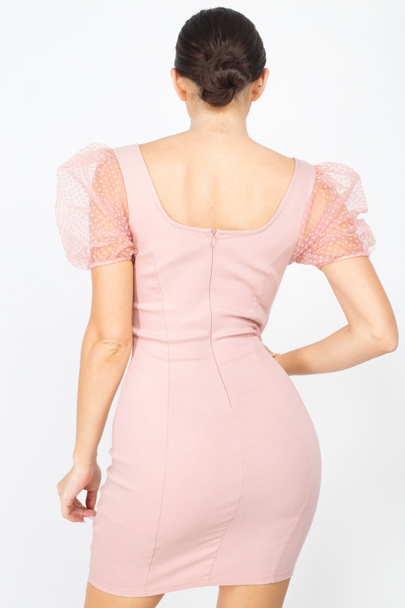 Sheer Puff Sleeves Mini Dress - Absolute Fashion 2020