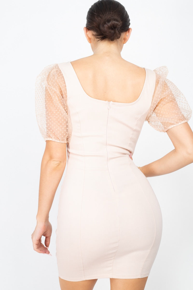 Sheer Puff Sleeves Mini Dress - Absolute Fashion 2020
