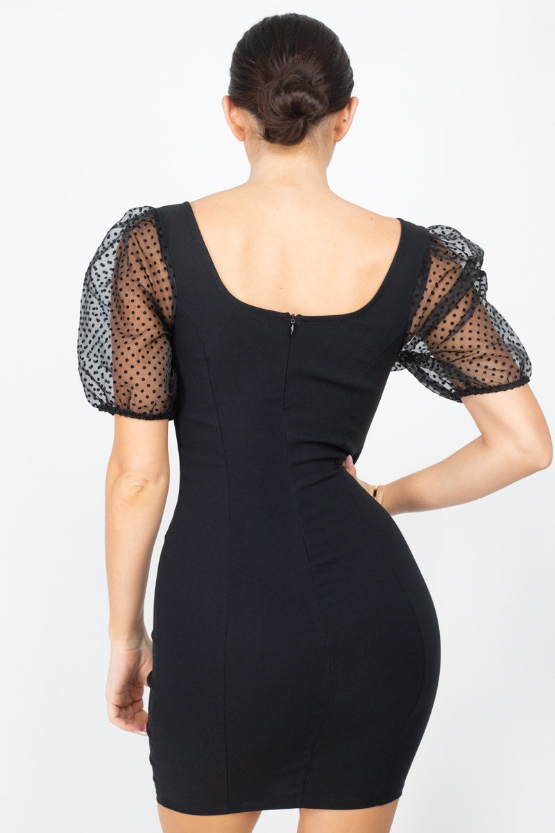 Sheer Puff Sleeves Mini Dress - Absolute Fashion 2020