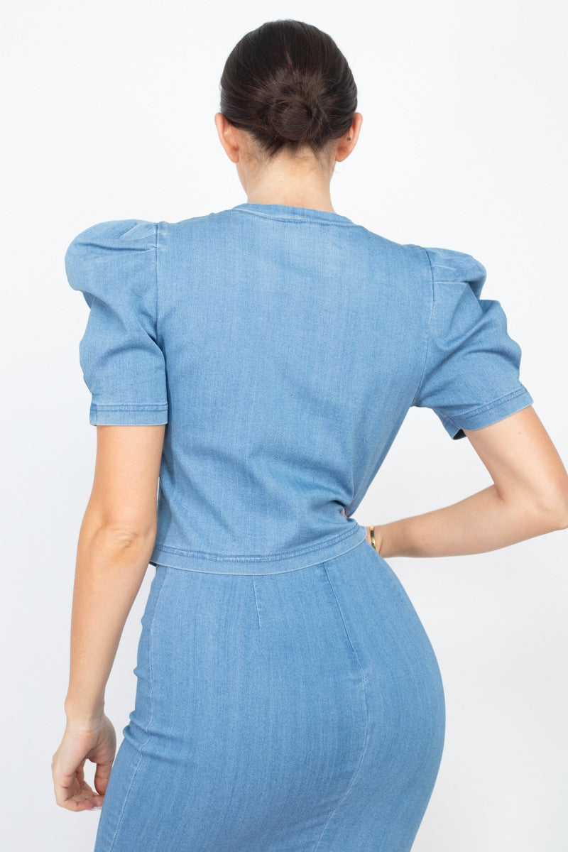 Puff Sleeves Round Neck Top And High Waist Skirt - Absolute Fashion 2020