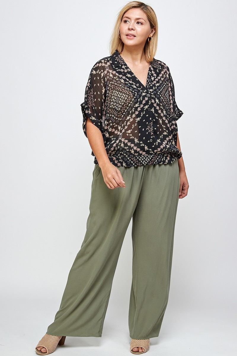 Floral Scarf Printed Button-up Blouse - Absolute Fashion 2020