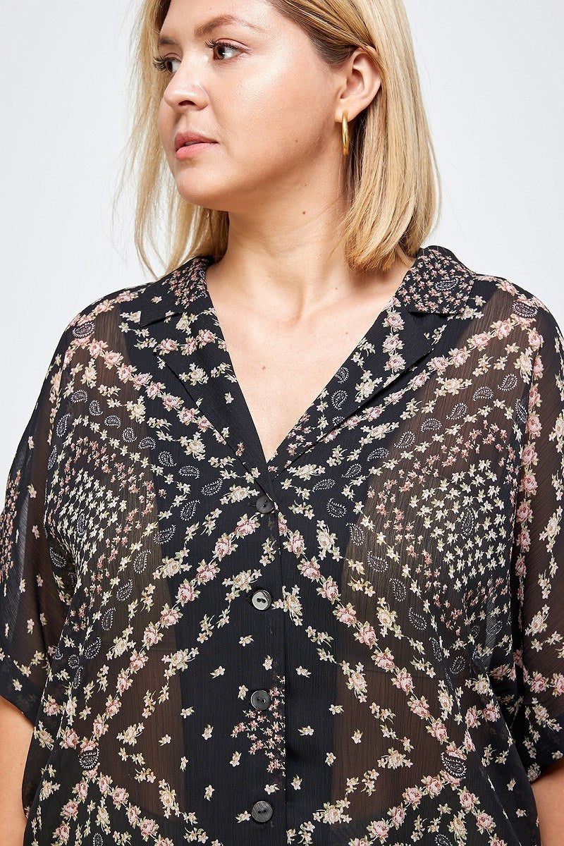 Floral Scarf Printed Button-up Blouse - Absolute Fashion 2020