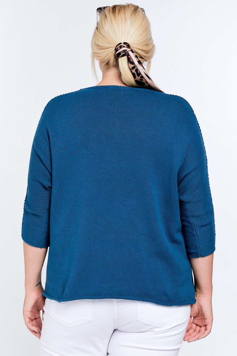 Solid Round Neck 3/4 Sleeve Sweater Top - Absolute Fashion 2020