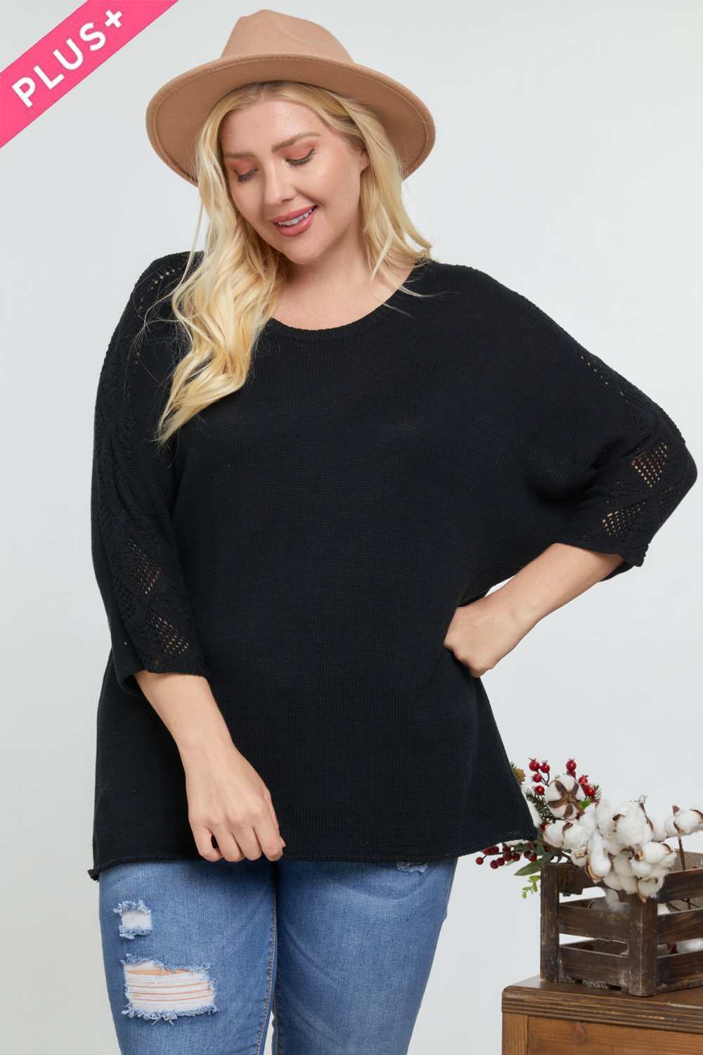 Solid Round Neck 3/4 Sleeve Sweater Top - Absolute Fashion 2020