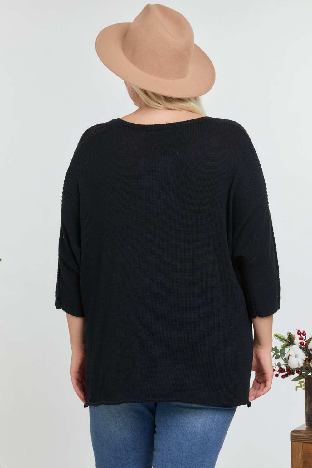 Solid Round Neck 3/4 Sleeve Sweater Top - Absolute Fashion 2020