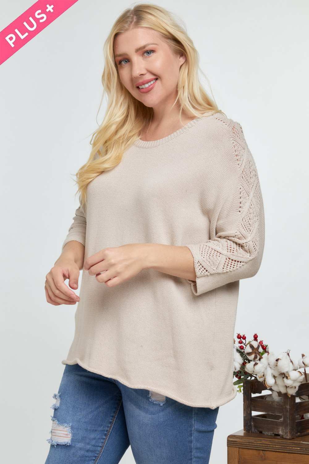 Solid Round Neck 3/4 Sleeve Sweater Top - Absolute Fashion 2020