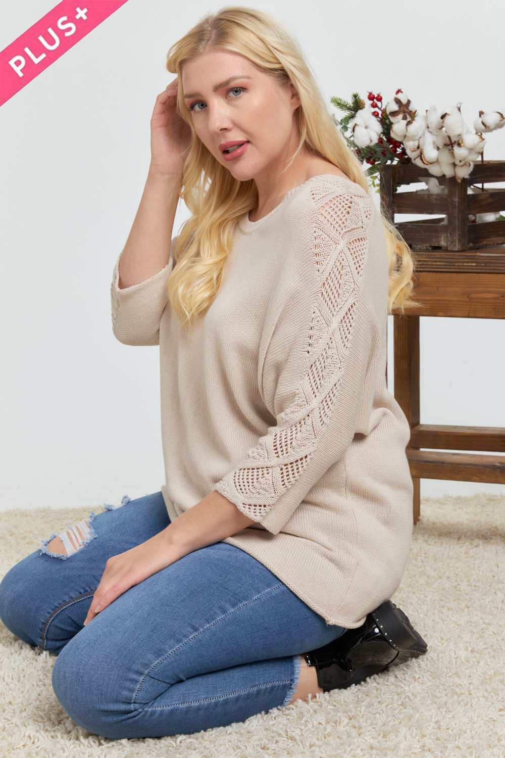 Solid Round Neck 3/4 Sleeve Sweater Top - Absolute Fashion 2020