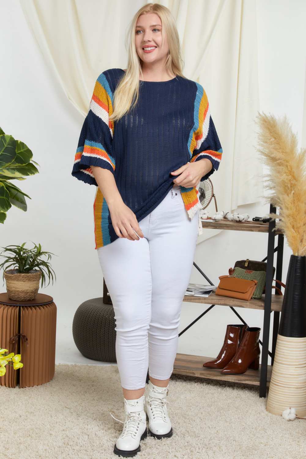 Stripe Accent Ribbeb Knit Sweater - Absolute Fashion 2020
